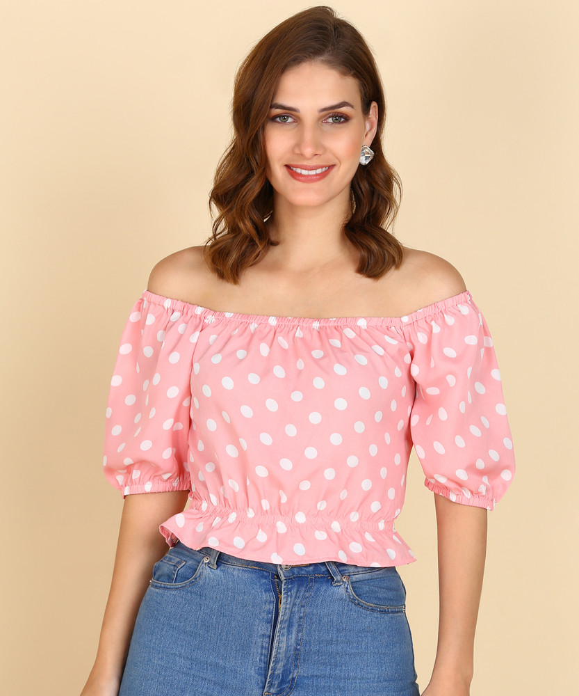 Orange Stitch Casual Polka Print Women Pink Top Buy Orange