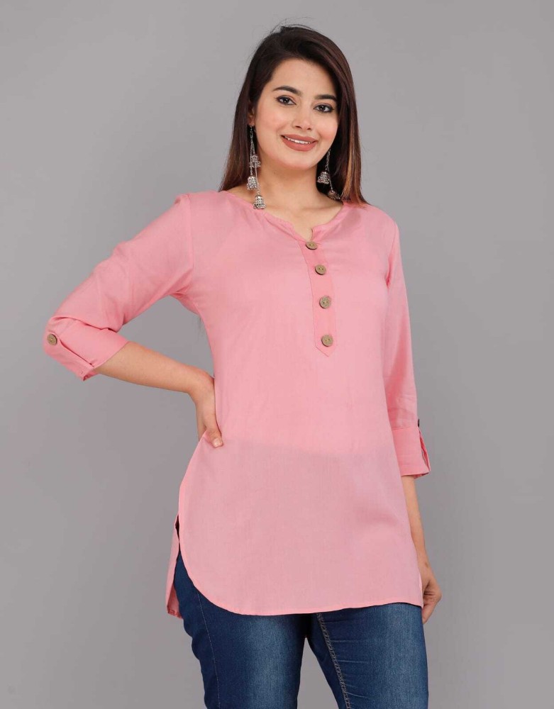 FESON Casual Solid Women Pink Top