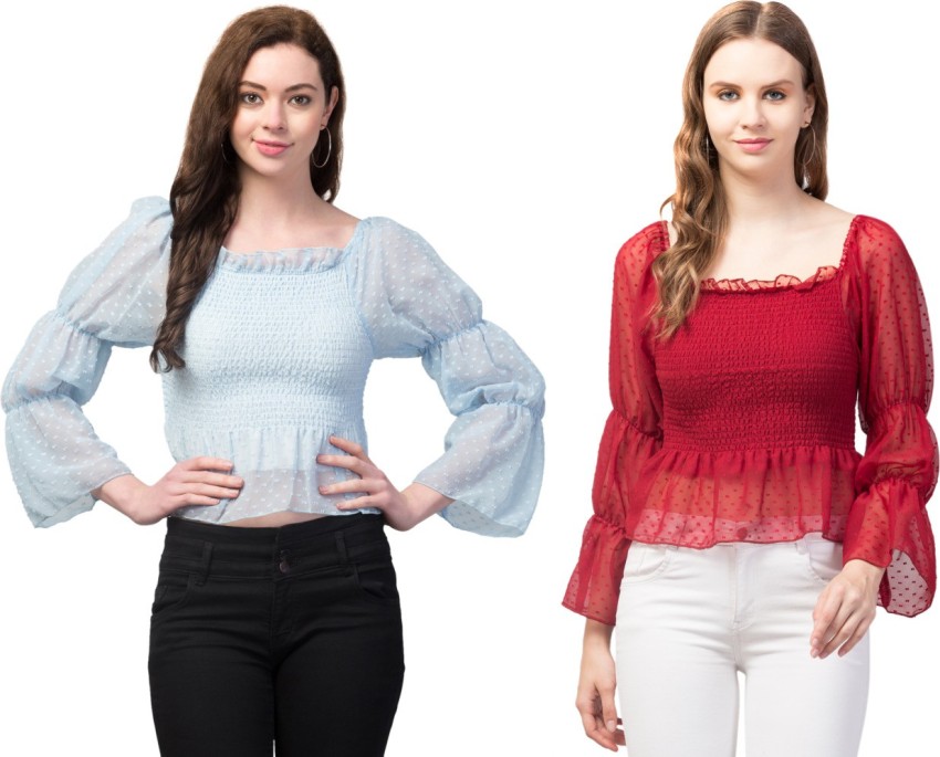 Buy online Women's Crop Round Neck Top from western wear for Women by  Oxolloxo for ₹600 at 66% off