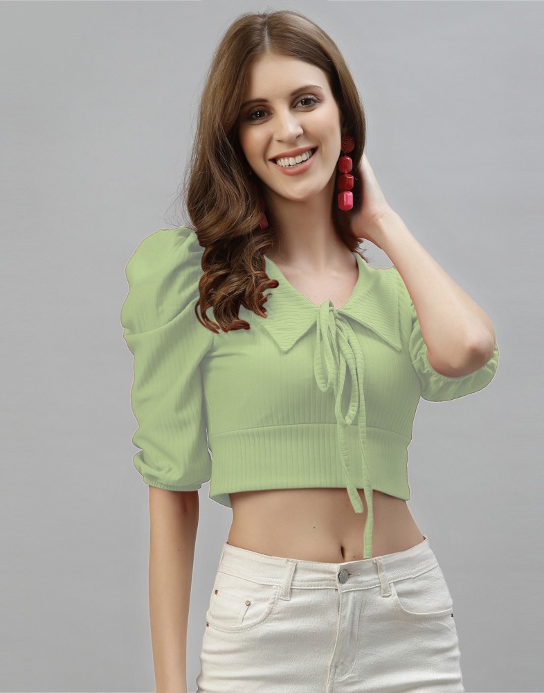 Selvia Casual Solid Women Green Top - Buy Selvia Casual Solid