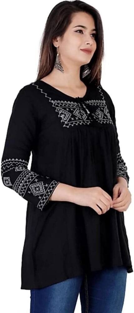 LYMIO Casual Embroidered Women Black Top - Buy LYMIO Casual Embroidered  Women Black Top Online at Best Prices in India