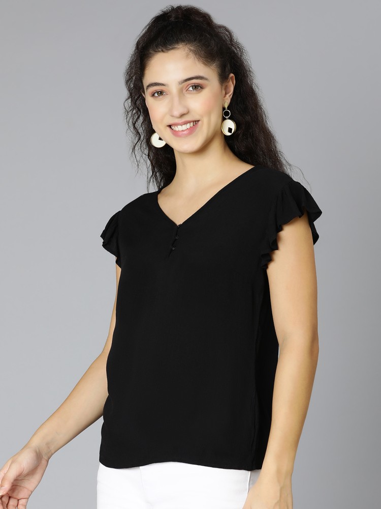 Buy Marie Claire Women Casual Black V-Neck Sleeveless Solid