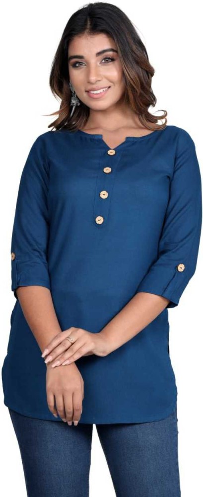 KESARI TEXTILE Casual Solid Women Blue Top - Buy KESARI TEXTILE