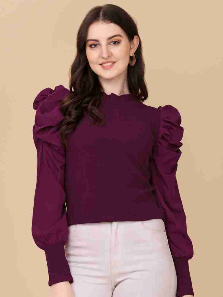 Purple top with puff sleeves sale