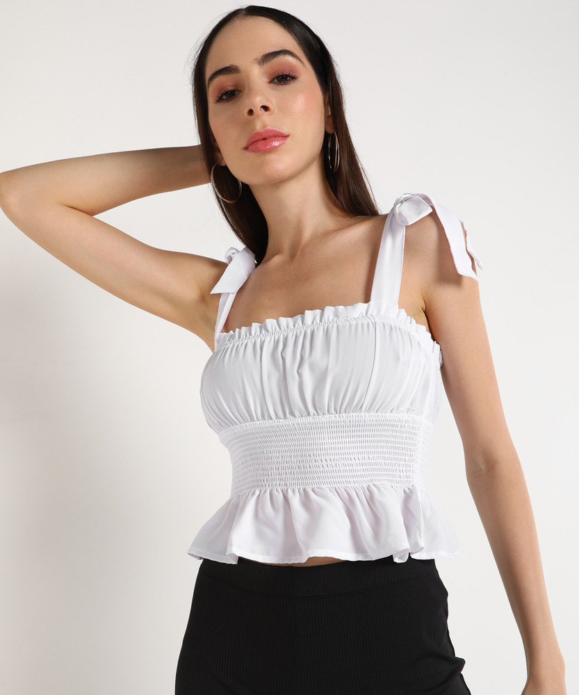 FOREVER 21 Party Short Sleeve Solid Women White Top Buy FOREVER