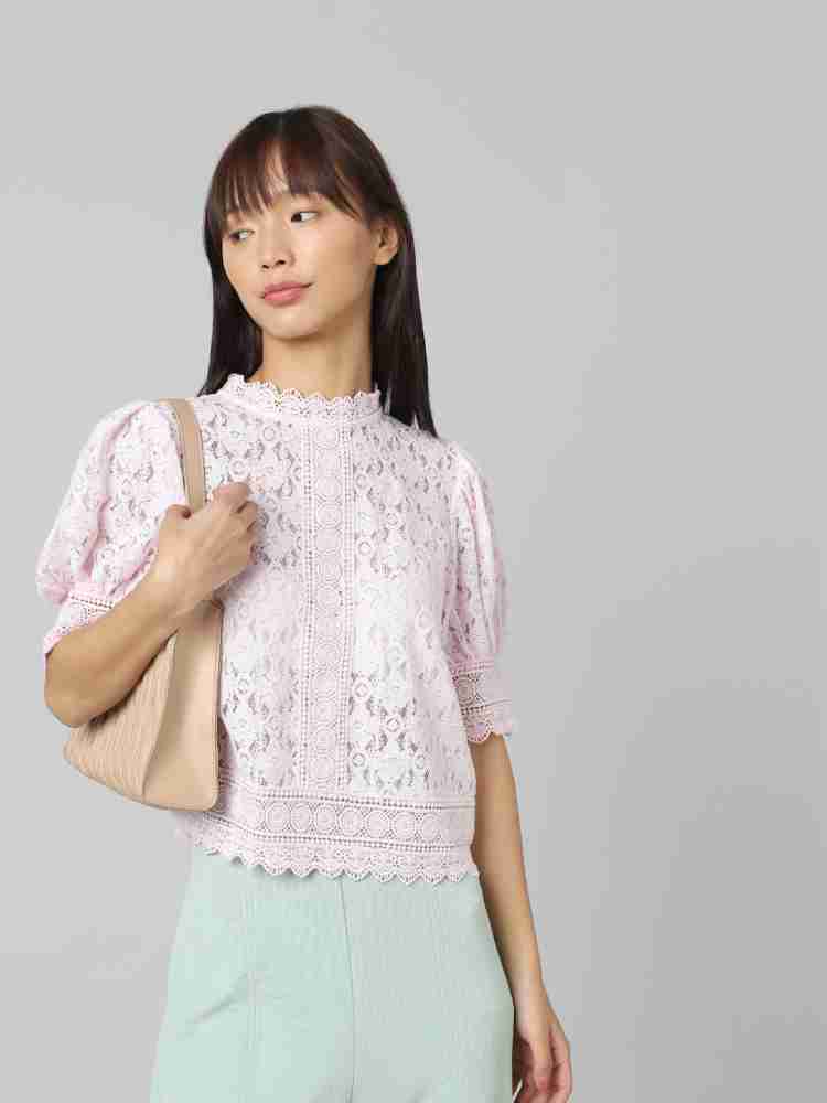 ONLY Casual Lace Women Pink Top - Buy ONLY Casual Lace Women Pink