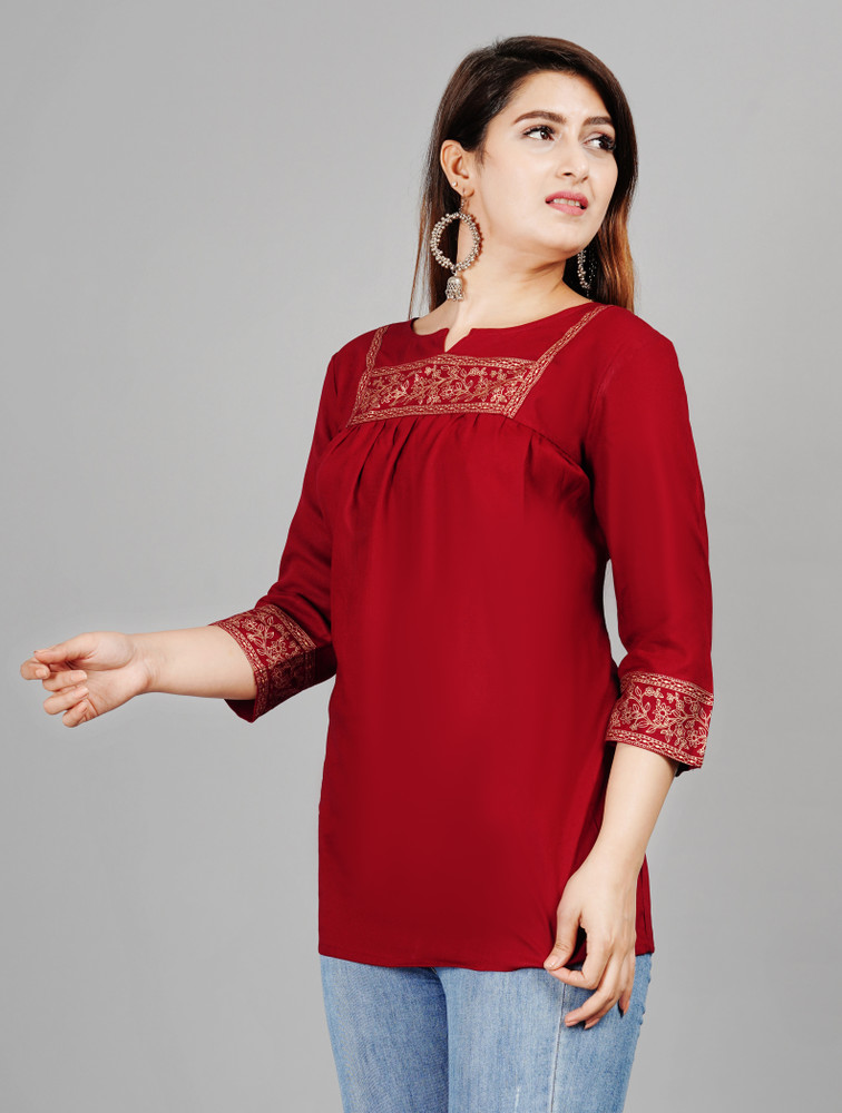 AUTHWA Casual Embroidered Women Maroon Top Buy AUTHWA Casual Embroidered Women Maroon Top Online at Best Prices in India Flipkart