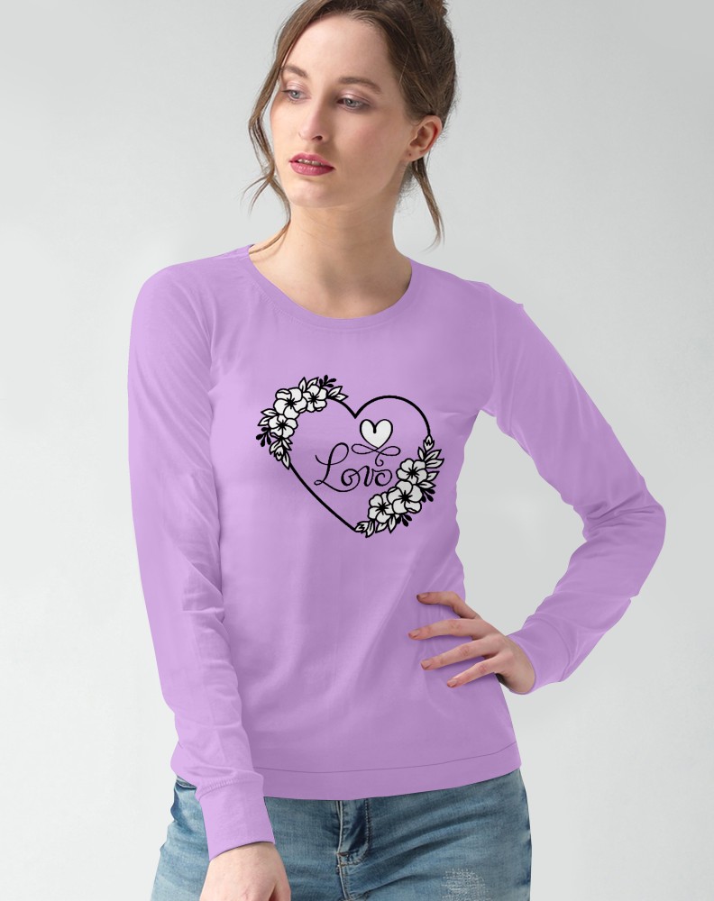 Love Heart Women Full Sleeve Tshirt T-Shirts Tops Tshirt Women T- Shirt Girls Tshirt Cotton