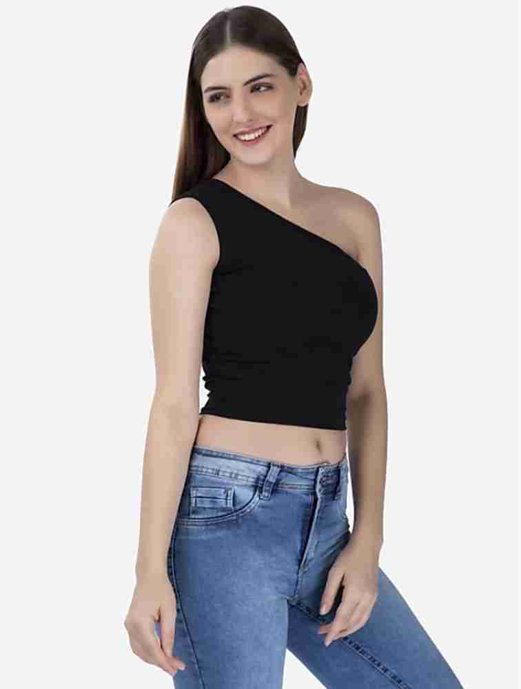 Half shoulder black top hot sale