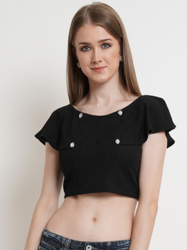 Buy Popwings Casual Sleeveless Black Crop Top for Women ! Black