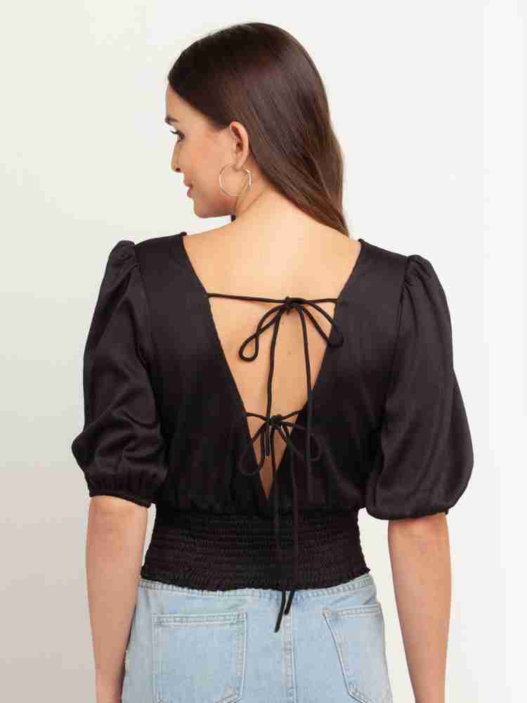 Zink London Casual Solid Women Black Top - Buy Zink London Casual Solid Women  Black Top Online at Best Prices in India