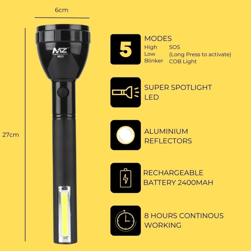 MZ M922 (RECHARGEABLE LED TORCH) 100W Laser + 25w COB, 2400mAh 