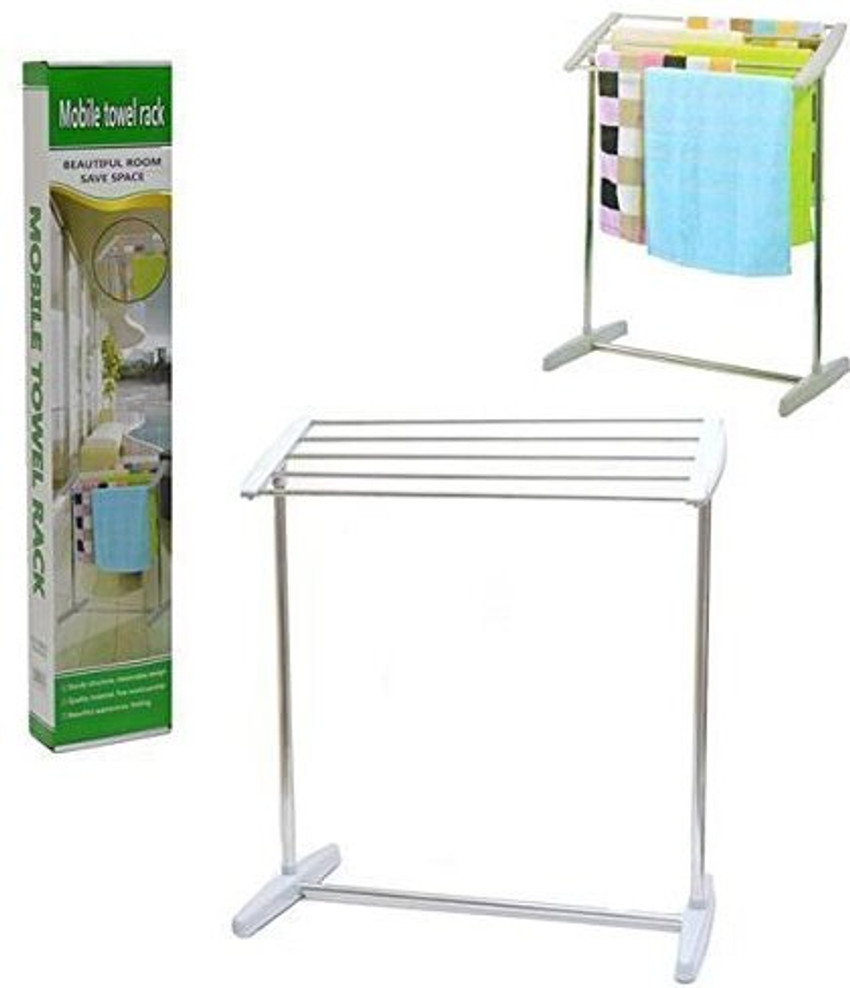 VYATIRANG Mobile Towel Rack Floor Standing Multi Functional Foldable Balcony Towel Stand Silver Towel Holder Price in India Buy VYATIRANG Mobile Towel Rack Floor Standing Multi Functional Foldable Bal...