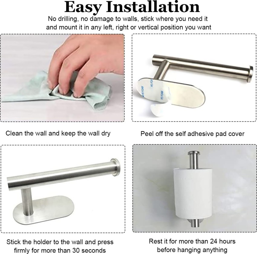 Toilet Roll Holder Self Adhesive -3M Toilet Paper Holder Stainless Steel,  No Dri 