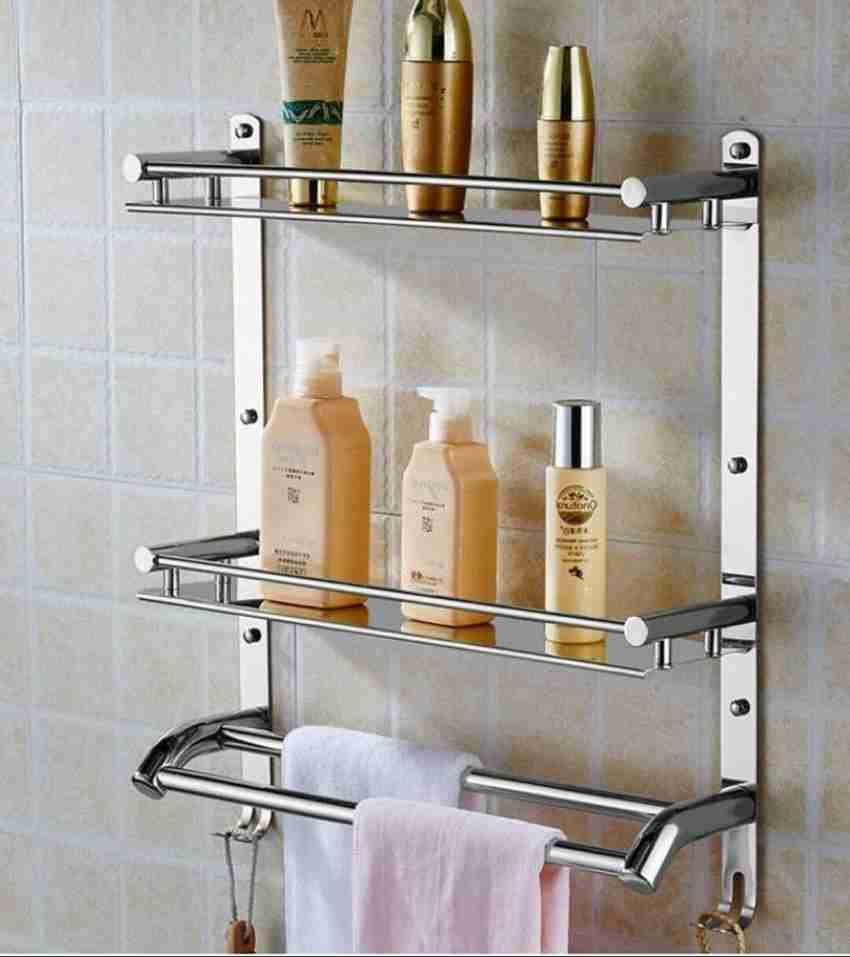 Wall Mounted Bathroom Shelf w/ Towel Bar, Gold & White