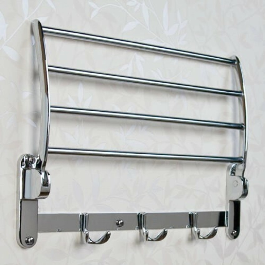 Pillu 304 Grade Stainless Steel Folding Towel Rod with Hooks/Towel