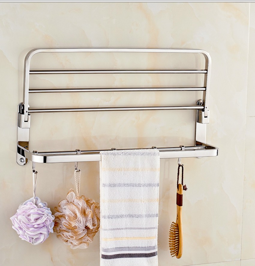 Pillu 304 Grade Stainless Steel Folding Towel Rod with Hooks/Towel