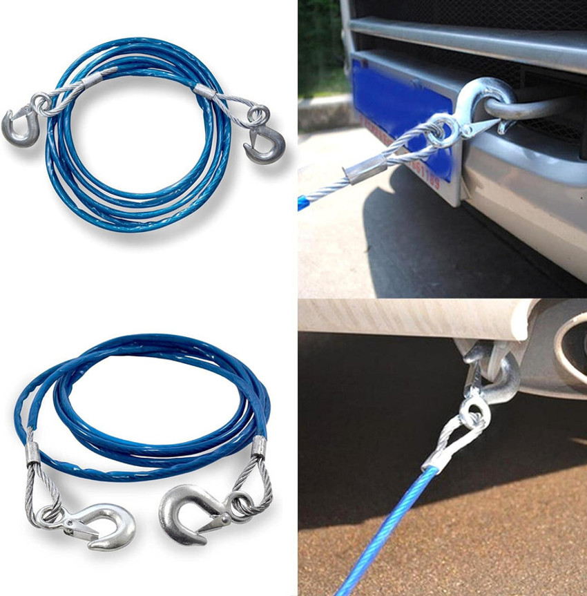 LOVMOTO Car Vehicle Emergency Steel Tow Cable Towing Strap Rope 4m
