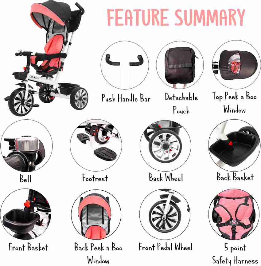 Little Olive Roller Coaster Tricycle Pink Baby Carriage Baby for Kids Canopy Push Bar Foot Rest Rotating Seat Tricycle Price in India Buy Little Olive Roller Coaster Tricycle