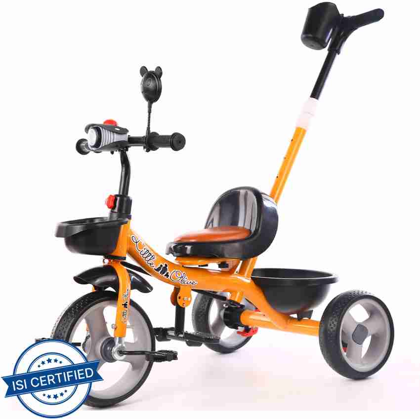 Little Olive with parental handle break wheels foot rest and leather seat Little Toes Grand Orange Tricycle