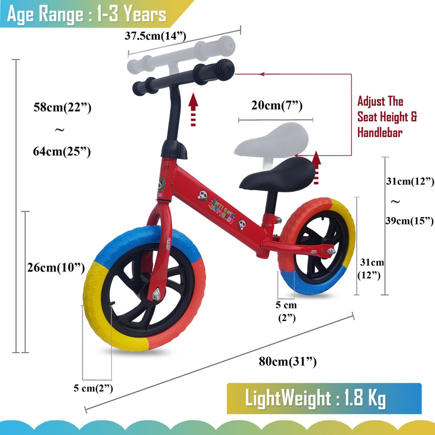 GOCART Kids Training Bicycle with Adjustable Seat and Handlebars Children Balance Scooter Two Wheeled Non Pedal Walking Sports Balance Bike Tricycle