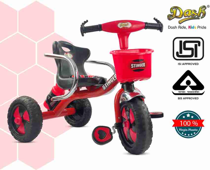 Dash Kids Tricycle with Comfortable Seat Sipper Handle Bar and Storage Basket Kids Trike Capacity 25Kg Age Group 3 Red Tricycle