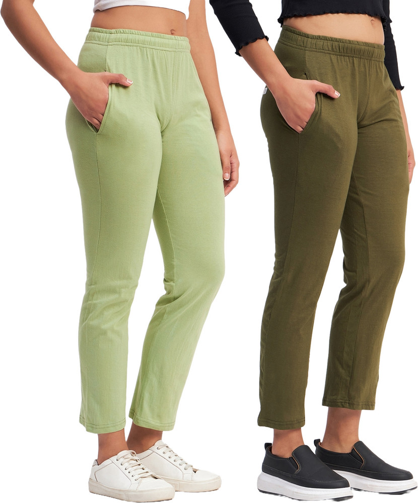 Alza Solid Women Light Green Green Track Pants