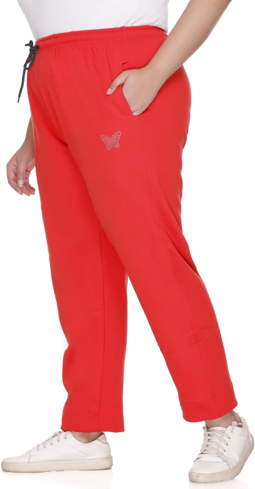 CUPID Plus Size warm winter Fleece Solid Women Red Track Pants