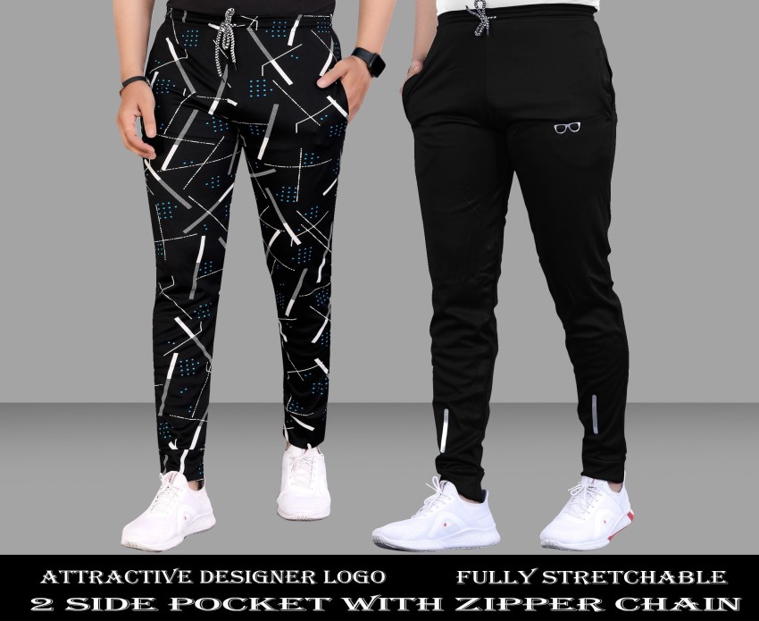 Trackpants: Shop Online Men Black::White Polyester Trackpants | Cliths