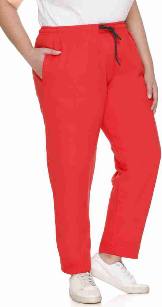 CUPID Plus Size warm winter Fleece Solid Women Red Track Pants