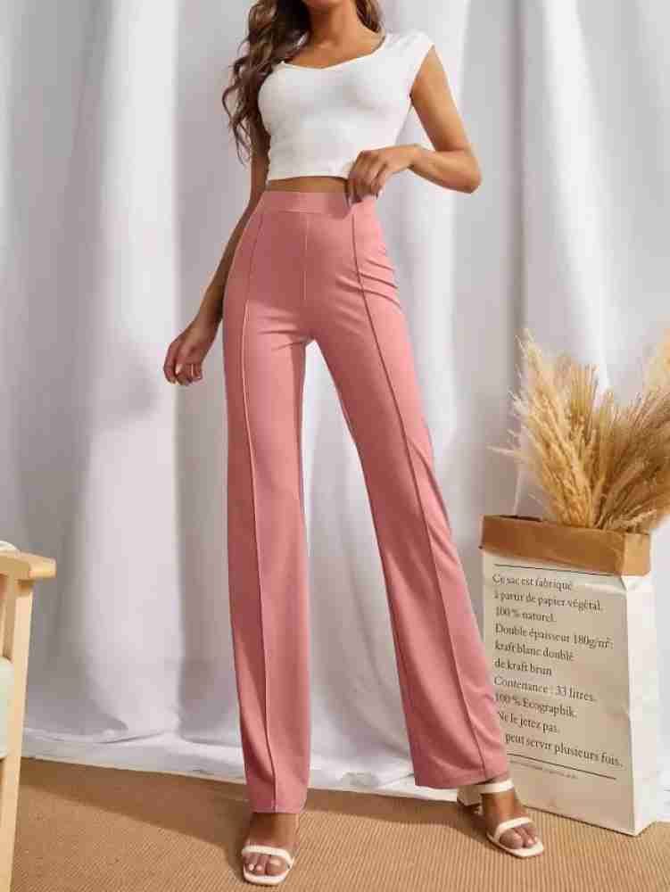 Buy W Pink Solid Rayon Blend Regular Fit Womens Casual Parallel Pants