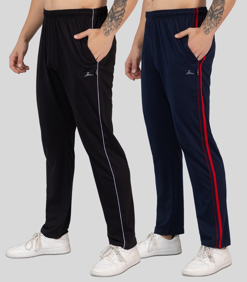 Zeffit Solid Men Black Dark Blue Track Pants