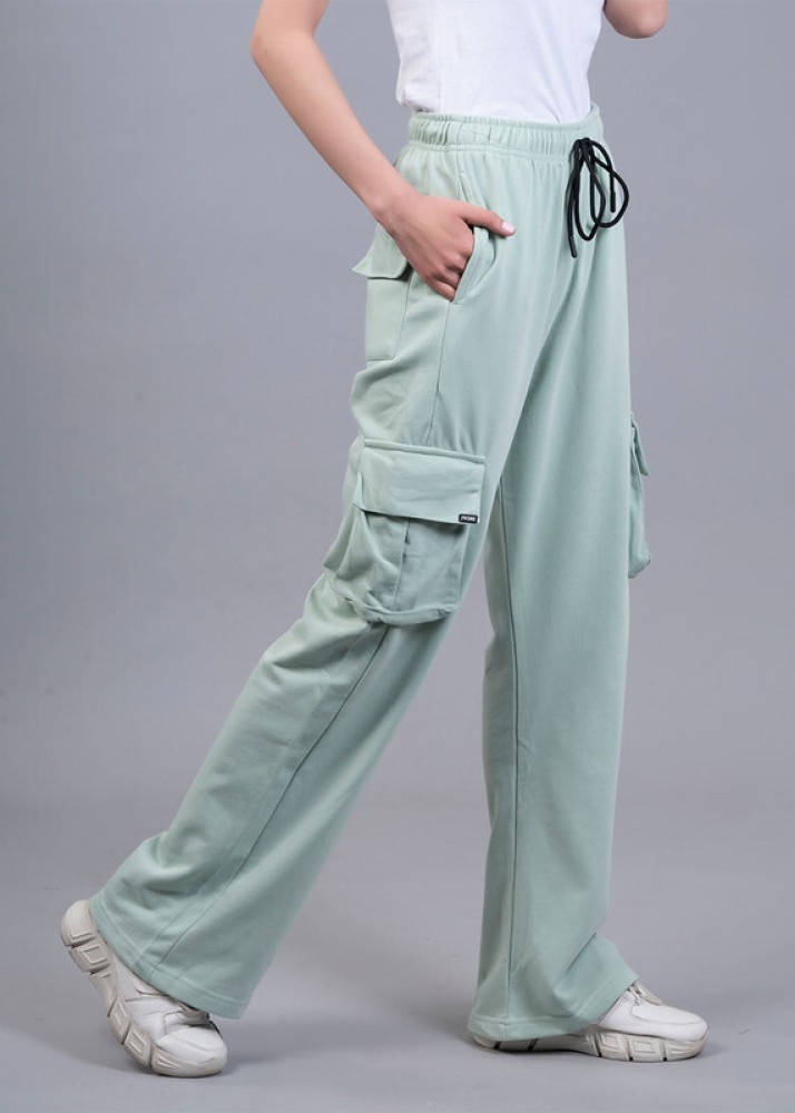 Buy SASSAFRAS Women Mint Green Solid Wide Leg Track Pants - Track