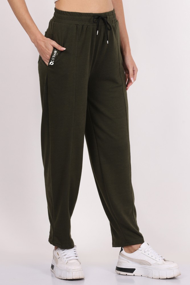 CLOTHINK India Solid Women Olive Track Pants - Buy CLOTHINK India