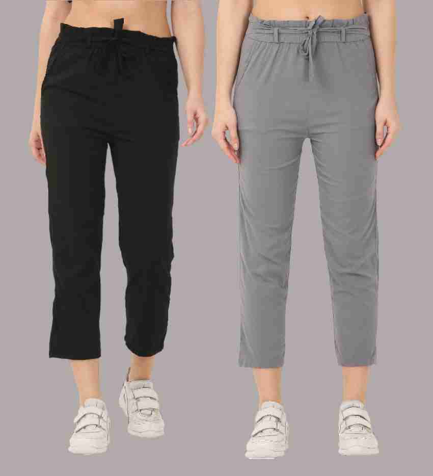 Myrav Solid Women Black, Grey Track Pants - Buy Myrav Solid Women