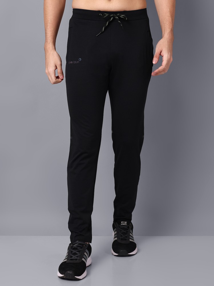 Male Polyester Blend Sport Sun Men Sports Black Track Pant, Solid