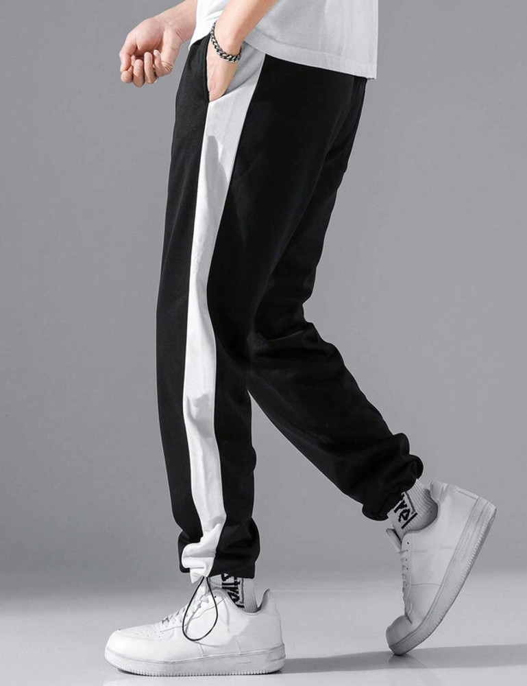 Black tracksuit bottoms white stripe sale