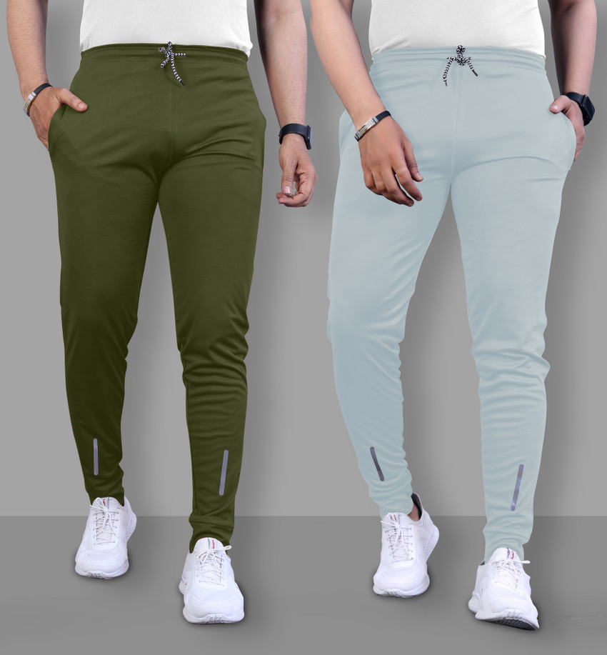Pink Formal Solid Men Olive Grey Track Pants