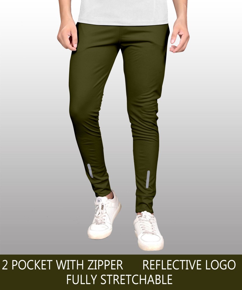 Olive Green French Terry Cotton Mens Military Track Pants