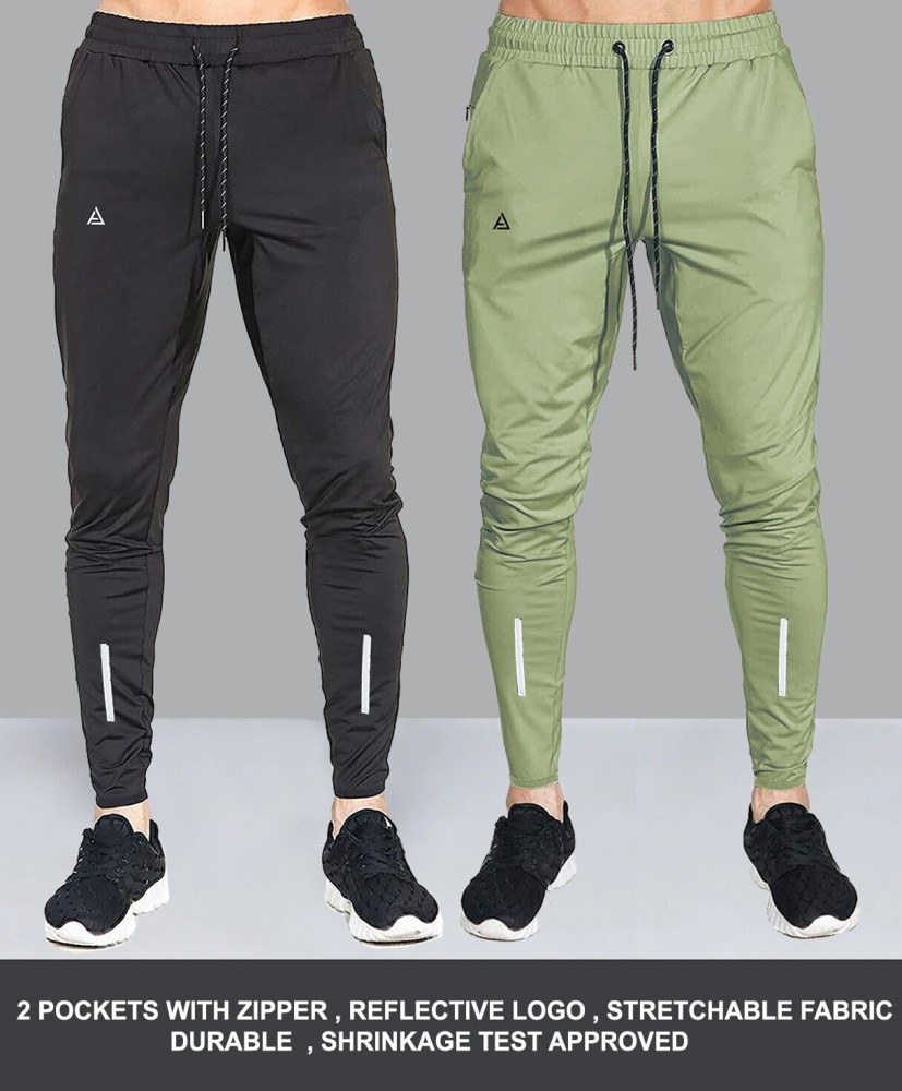 AVOLT Solid Men Black Green Track Pants