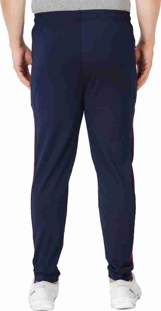 Navy blue track clearance pants with red stripe