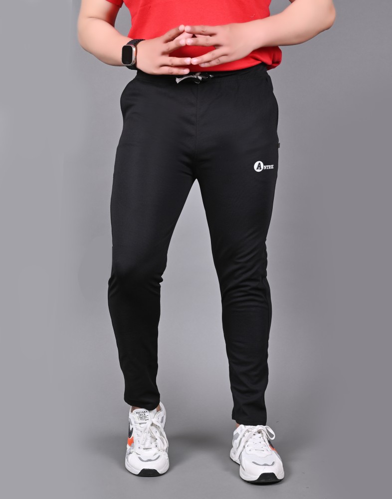 ANTRUE Solid Men Black Track Pants Buy ANTRUE Solid Men Black