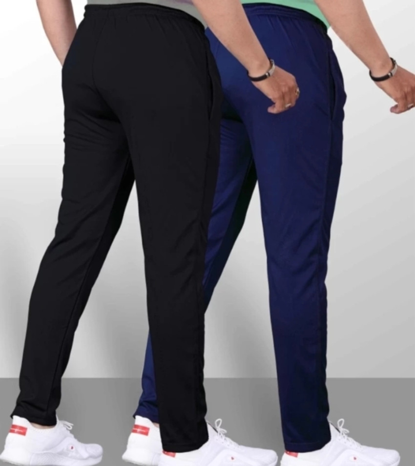 So ka Solid Men Black, Blue Track Pants - Buy So ka Solid Men