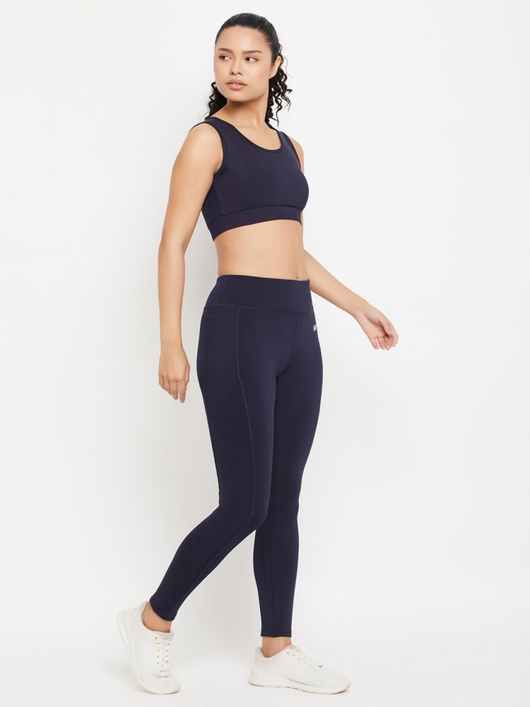 Clovia Blue Slim Fit Sports Bra Tights Set