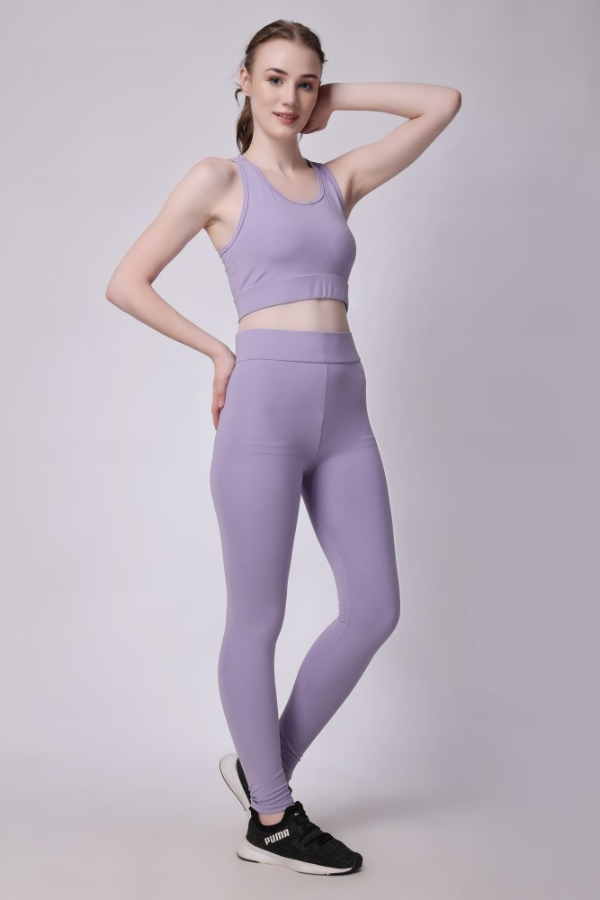 HRX by Hrithik Roshan Women Lavender Skinny Fit Colourblocked Yoga Tights -12790428