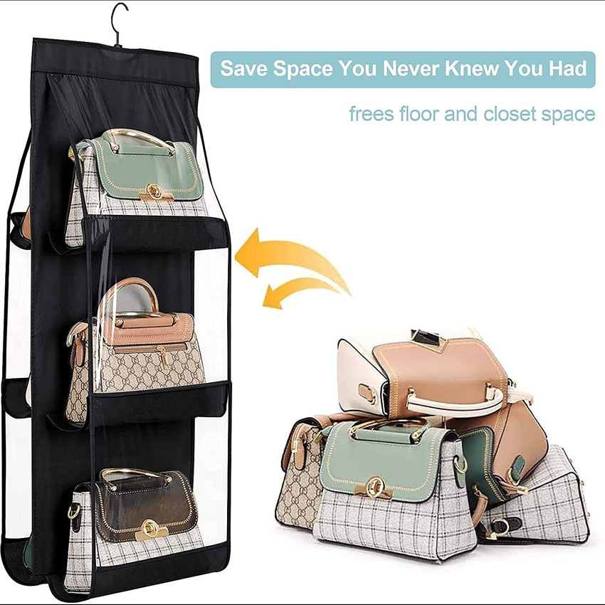 Kanha Ladies Handbag Storage Organizer Closet Women Tote Rack Hangers 6 Pockets for Hanging Bag Purse Handbags Bags Household Storage Black