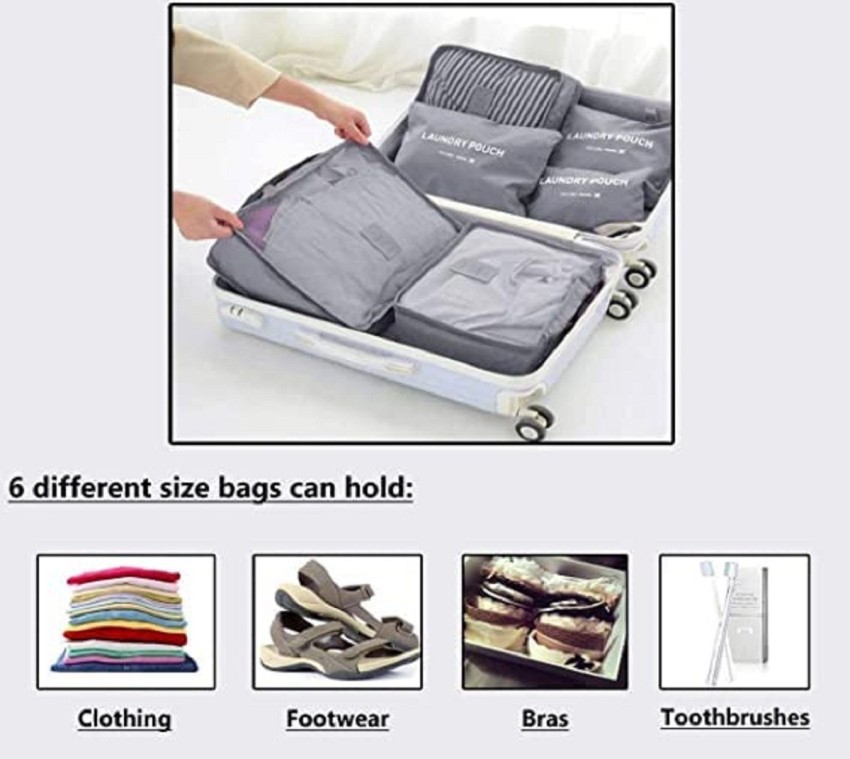 SHUANG YOU Packing Cubes Travel Pouch Bag Suitcase Luggage Organiser Set of  6 Grey - Price in India