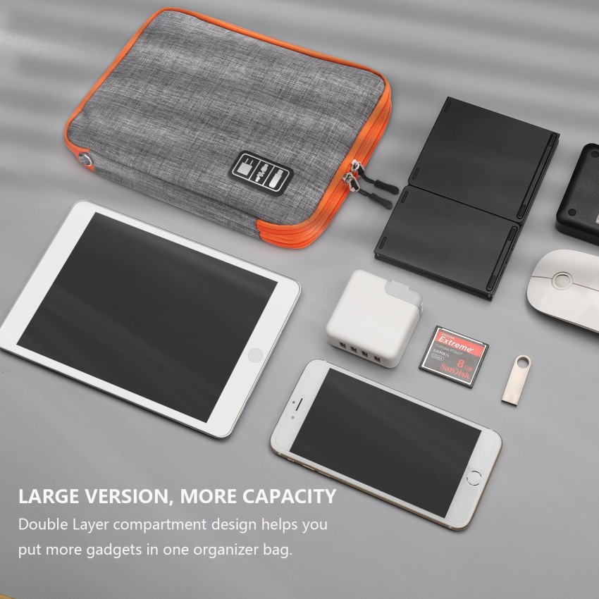 Men's Phone Organizer Wallet and Travel Tech Organizer Wallet- Orange/Grey