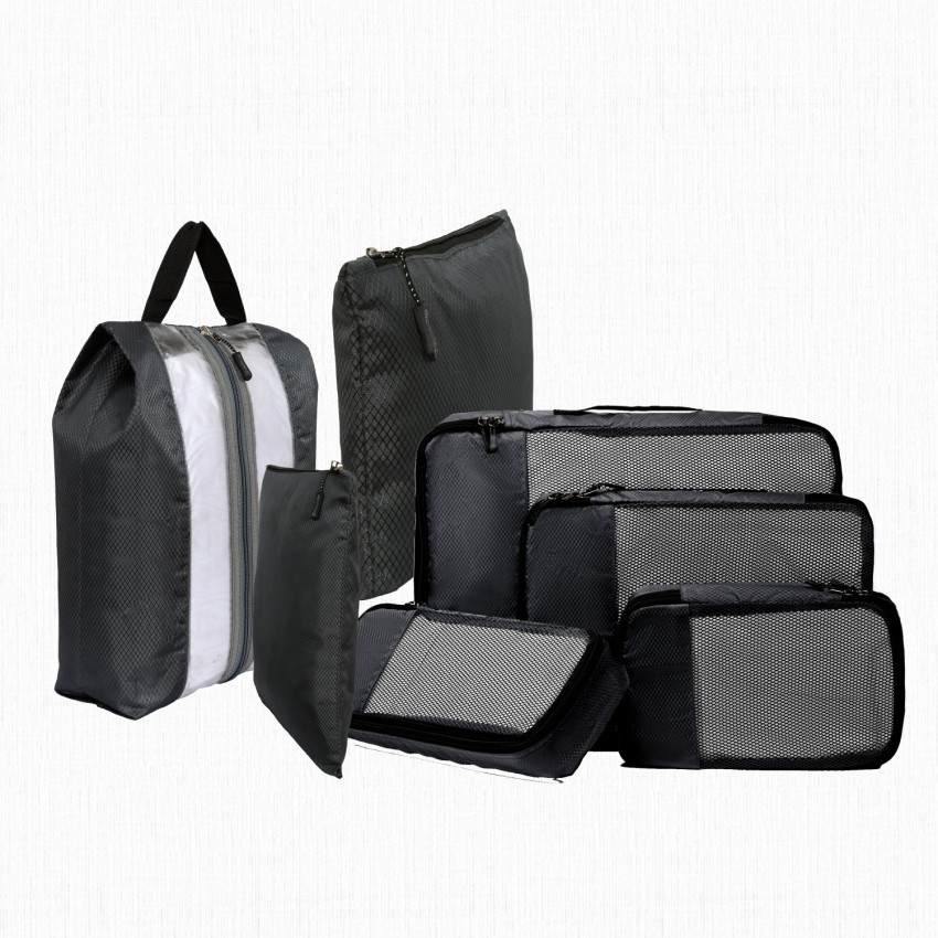 HOUSE OF QUIRK 7pcs Set Travel Organizer Packing Lightweight Travel Luggage  with Toiletry Bag Black - Price in India