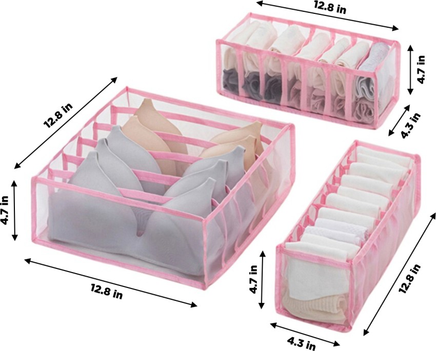 Foldable Organizer Set of 3 Dresser Drawer for Bra, Underwear & Socks